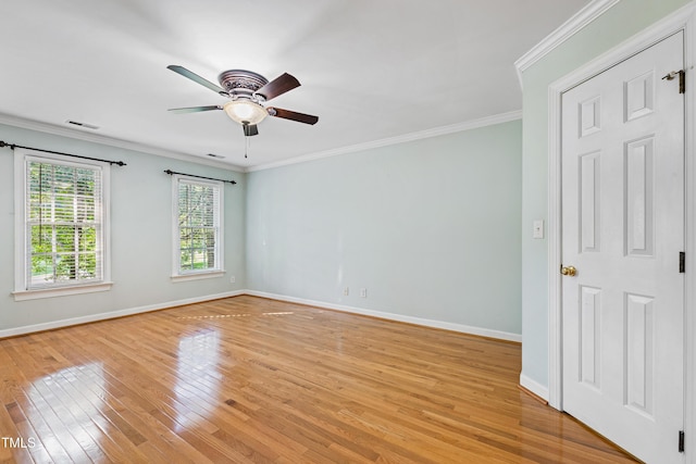 6201 King Croydon Ct, Raleigh, NC 27603 - unfurnished room featuring light wood-type flooring, ceiling fan, and ornamental molding