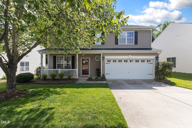 12417 Kendall Ridge Ct, Durham, NC 27703 - traditional-style home with an attached garage, driveway, a porch, and a front lawn