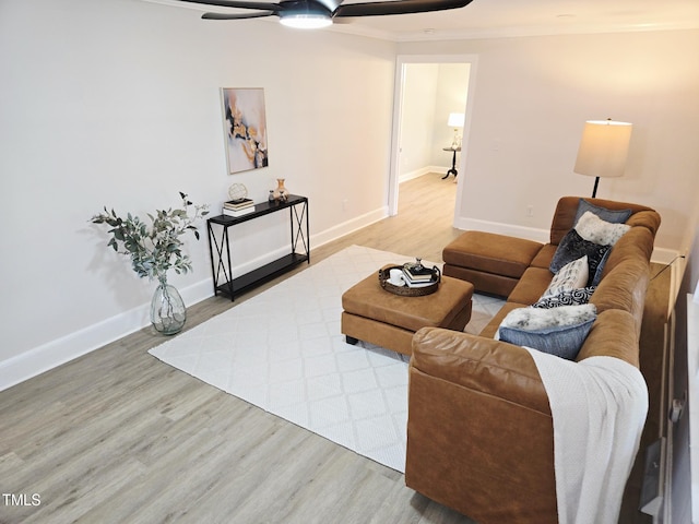 3669 W Greensboro Chapel Hill Rd, Liberty, NC 27298 - living room with light wood-style floors, ceiling fan, and baseboards