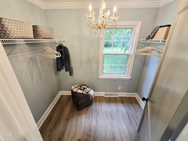 3669 W Greensboro Chapel Hill Rd, Liberty, NC 27298 - spacious closet with wood finished floors and a chandelier