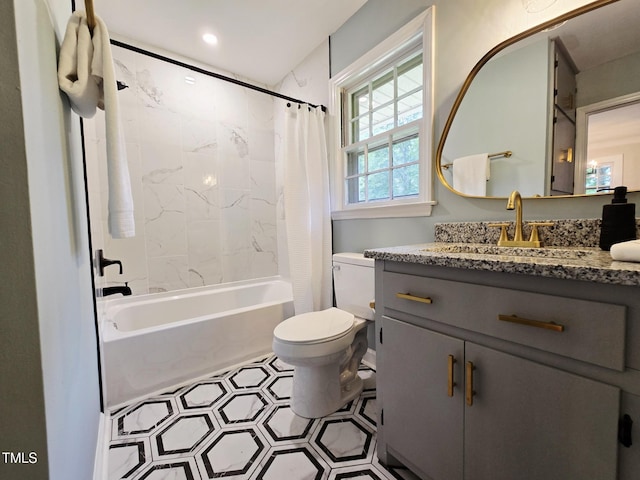 3669 W Greensboro Chapel Hill Rd, Liberty, NC 27298 - full bath with toilet, vanity, shower / tub combo with curtain, and recessed lighting