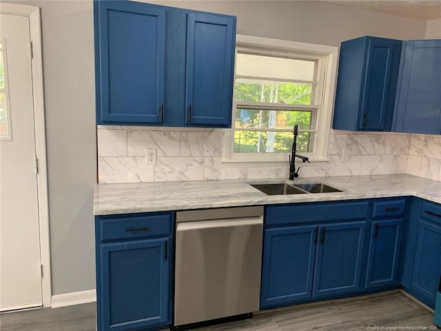 4212 Forest View Dr, Fayetteville, NC 28304 - kitchen featuring stainless steel dishwasher and blue cabinets
