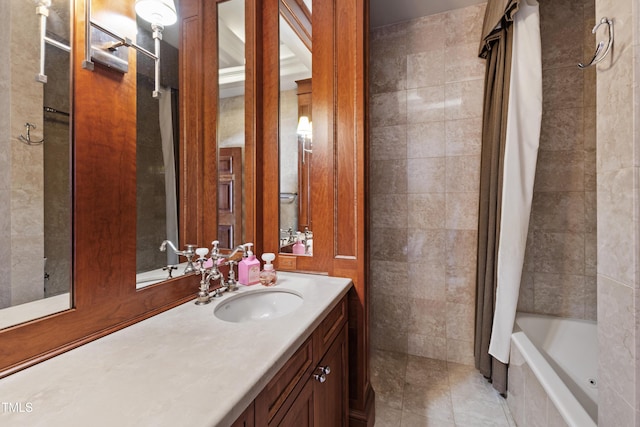 6510 New Market Way, Raleigh, NC 27615 - full bathroom featuring vanity, tiled shower / bath combo, and tile patterned floors