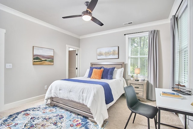 941 W Club Blvd, Durham, NC 27701 - bedroom featuring crown molding, light colored carpet, baseboards, and a ceiling fan