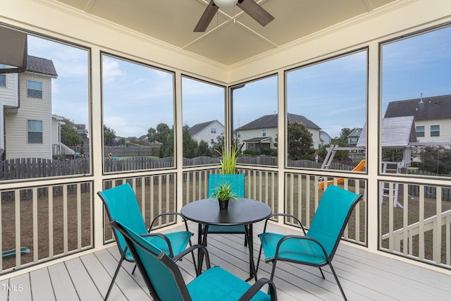 453 Granite Saddle Dr, Rolesville, NC 27571 - sunroom with ceiling fan and a residential view