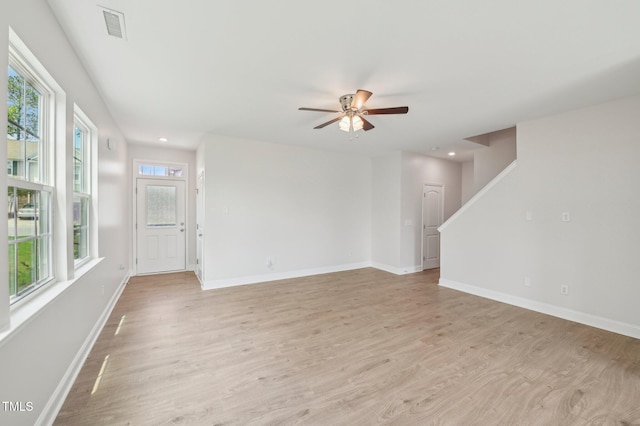 1534 Glenwater Dr, Cary, NC 27519 - empty room with a ceiling fan, light wood-style flooring, baseboards, and recessed lighting