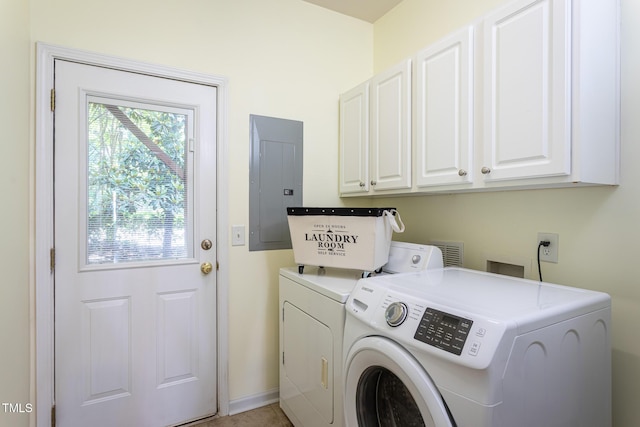7244 Galon Glen Rd, Raleigh, NC 27613 - laundry room featuring electric panel, cabinet space, washer and clothes dryer, and healthy amount of natural light