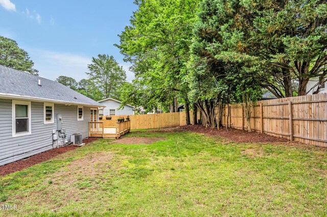 2200 Wyman Pl, Durham, NC 27707 - view of yard featuring central air condition unit and a wooden deck