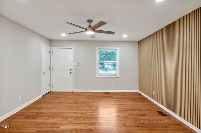 2200 Wyman Pl, Durham, NC 27707 - spare room with ceiling fan, light wood-style floors, recessed lighting, and baseboards