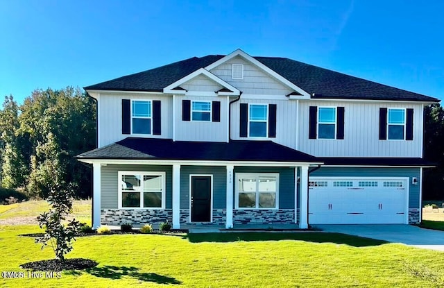 5134 Holly Hill Ct Lot 28, Battleboro, NC 27809 - view of front facade featuring covered porch, an attached garage, and stone siding