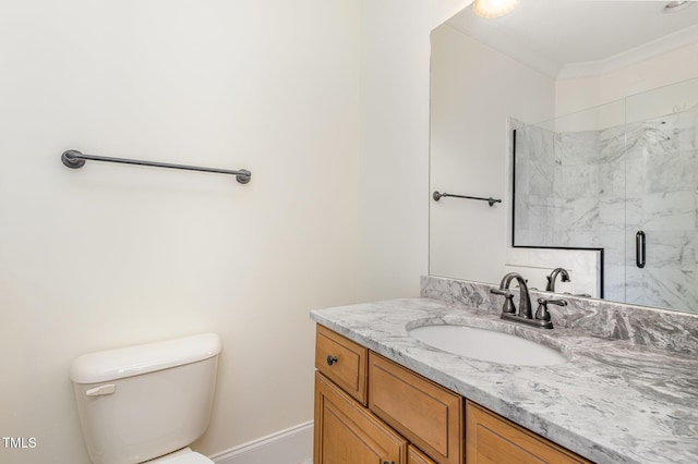 15 Treviso Pl, Durham, NC 27707 - full bath with a shower stall, vanity, toilet, ornamental molding, and baseboards