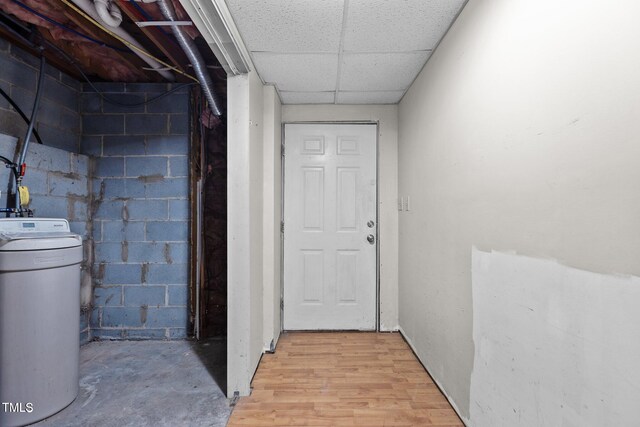 5900 Ebenezer Church Rd, Raleigh, NC 27612 - doorway with a paneled ceiling and concrete block wall