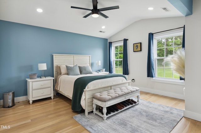 2004 Tennessee Rd, Durham, NC 27704 - bedroom featuring vaulted ceiling, light wood-type flooring, recessed lighting, baseboards, and a ceiling fan