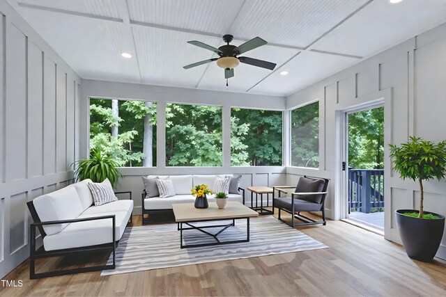 1003 E Sterlington Pl, Apex, NC 27502 - sunroom / solarium with a decorative wall, wood finished floors, recessed lighting, and a wooden deck