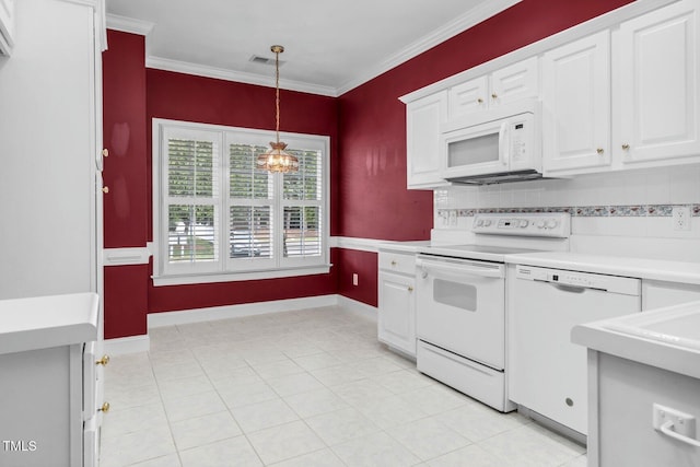 106 Irene Ct, Rocky Mount, NC 27804 - kitchen with white appliances, light countertops, white cabinetry, pendant lighting, and a chandelier