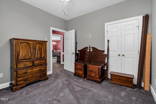 106 Irene Ct, Rocky Mount, NC 27804 - bedroom with carpet, a closet, baseboards, and ceiling fan