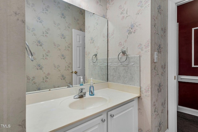 106 Irene Ct, Rocky Mount, NC 27804 - bathroom with vanity and wallpapered walls