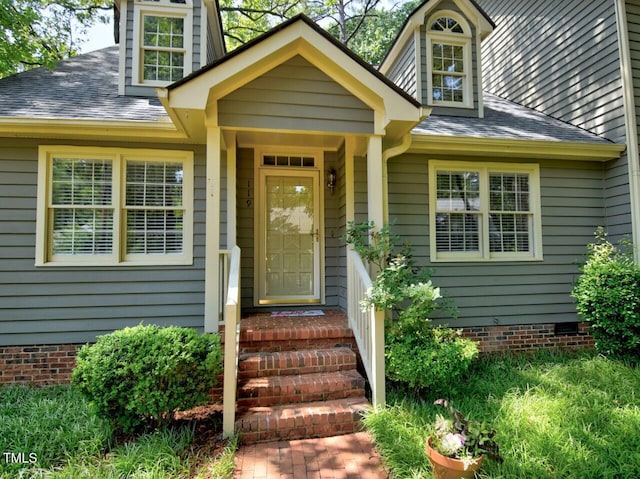 119 Long Shadow Ln, Cary, NC 27518 - entrance to property with roof with shingles and crawl space