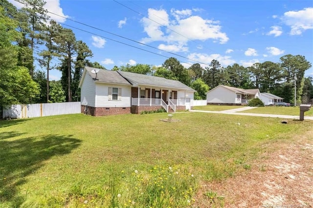 view of front of property with covered porch and crawl space