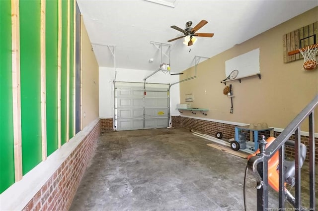 garage with ceiling fan