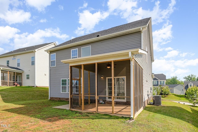 111 Laporte Path, Garner, NC 27529 - rear view of property featuring a patio, ceiling fan, a yard, and central AC