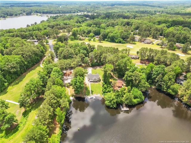 bird's eye view of a large body of water and a heavily wooded area