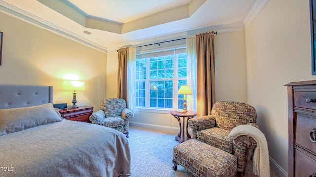 99 Grassy Creek Way, Chapel Hill, NC 27517 - carpeted bedroom featuring baseboards, a tray ceiling, and crown molding