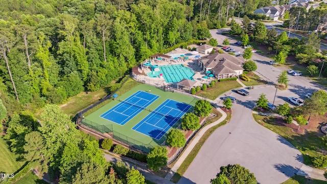 3404 Mount Pisgah Way, Cary, NC 27519 - drone / aerial view of a heavily wooded area and a pool area