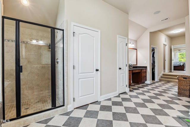 3404 Mount Pisgah Way, Cary, NC 27519 - full bathroom featuring vanity, baseboards, a stall shower, and ensuite bathroom