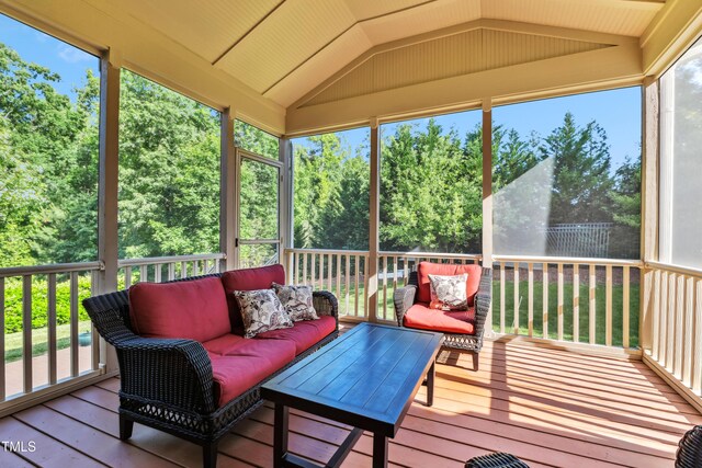 3404 Mount Pisgah Way, Cary, NC 27519 - sunroom / solarium featuring an outdoor living space, lofted ceiling, and healthy amount of natural light