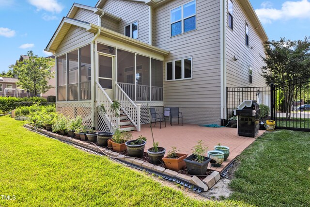 3404 Mount Pisgah Way, Cary, NC 27519 - back of house featuring a sunroom and a patio area