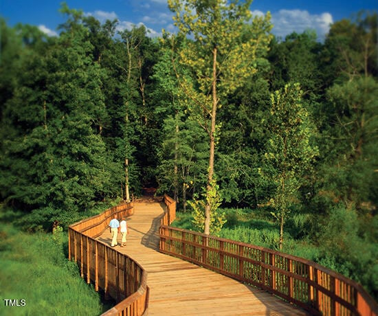 241 Serenity Hill Cir, Chapel Hill, NC 27516 - wooden terrace featuring a view of trees