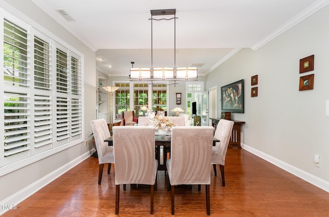 241 Serenity Hill Cir, Chapel Hill, NC 27516 - dining room with ornamental molding, baseboards, wood finished floors, recessed lighting, and a chandelier