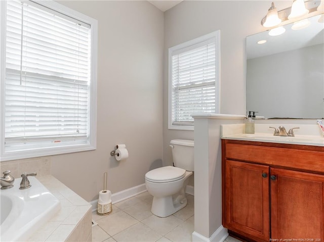 2815 Prioress Dr, Fayetteville, NC 28306 - bathroom with toilet, a garden tub, tile patterned flooring, vanity, and plenty of natural light
