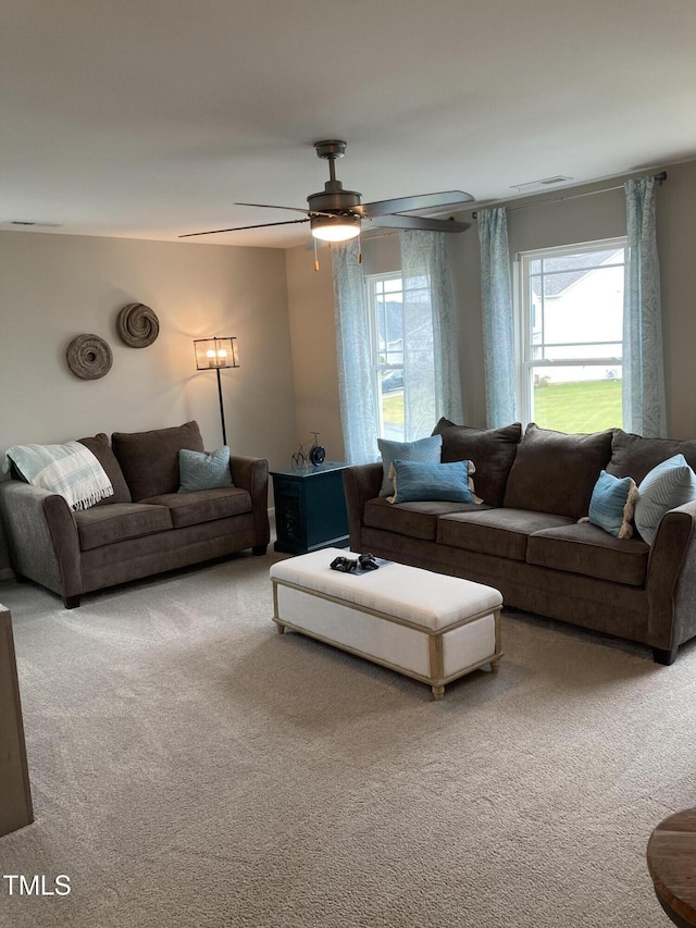35 Windflower Ct Unit 9, Clayton, NC 27520 - living room with carpet and ceiling fan
