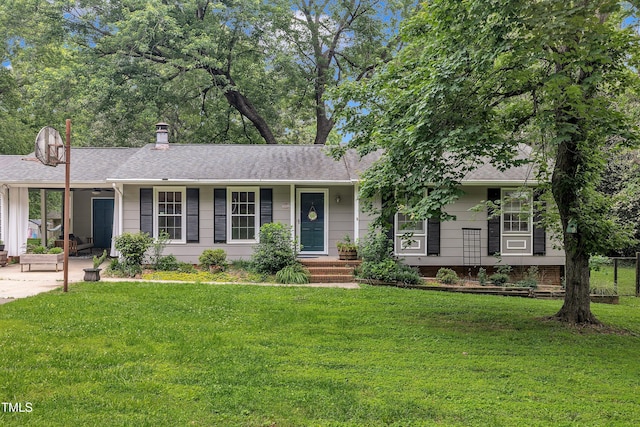 5002 Kendridge Dr, Durham, NC 27712 - ranch-style home with a front yard and a shingled roof