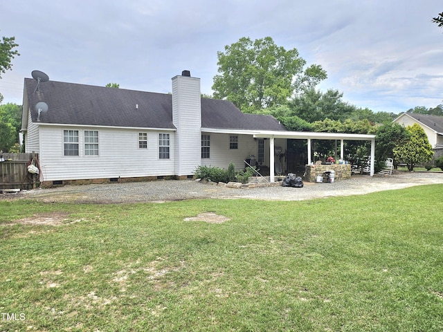 1360 Honeycutt Rd, Willow Springs, NC 27592 - back of house with crawl space, a chimney, and a shingled roof
