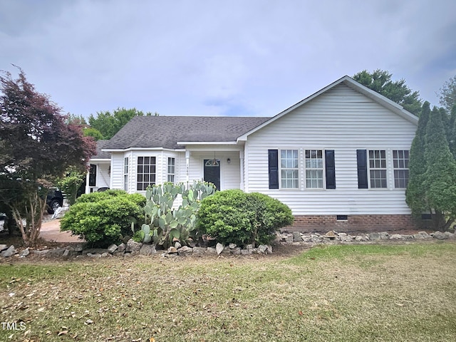 1360 Honeycutt Rd, Willow Springs, NC 27592 - view of front of house featuring crawl space, a front lawn, and a shingled roof