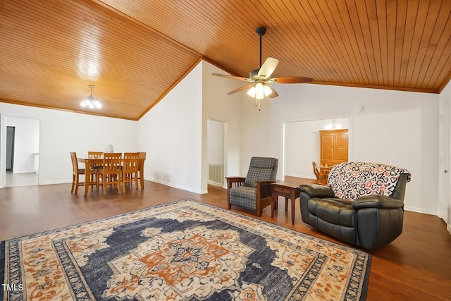 103 Lakeway Ct, Cary, NC 27511 - living area with vaulted ceiling, wood ceiling, ceiling fan, wood finished floors, and baseboards