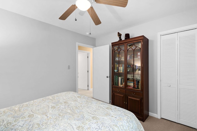 4004 Bamburgh Ln, Apex, NC 27539 - bedroom with light colored carpet, a ceiling fan, and a closet