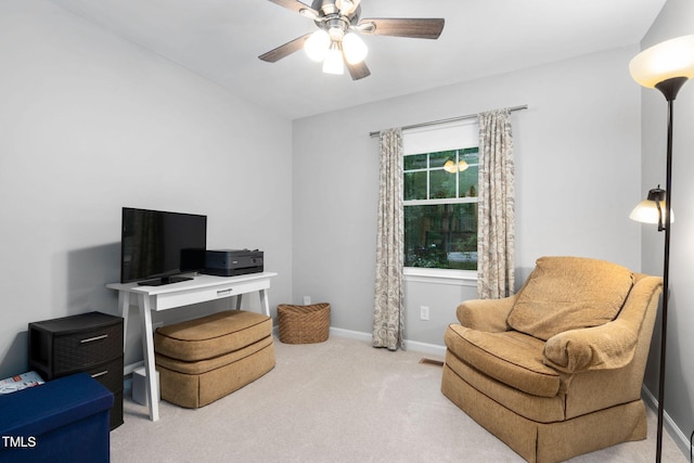4004 Bamburgh Ln, Apex, NC 27539 - living area with carpet flooring, a ceiling fan, and baseboards