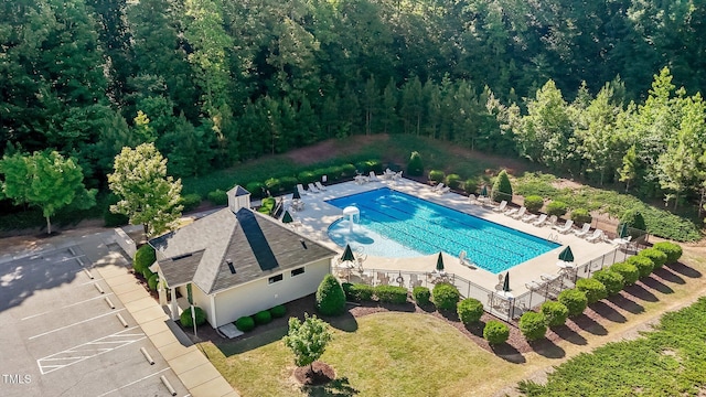 39 Mcguire Ln, Clayton, NC 27527 - aerial view of property and surrounding area featuring a pool area