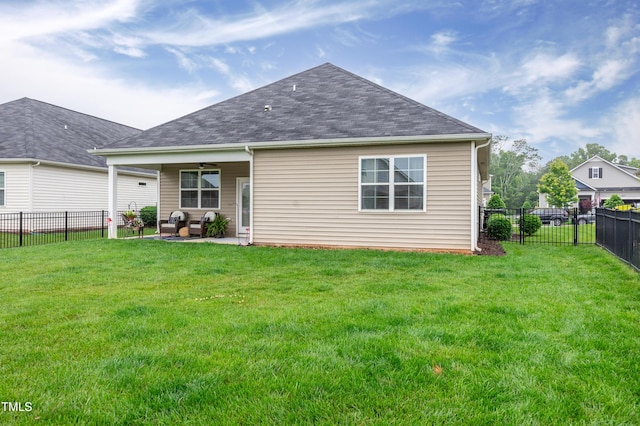 1096 Aberlour Ln, Burlington, NC 27215 - back of house featuring ceiling fan, a patio, and a shingled roof