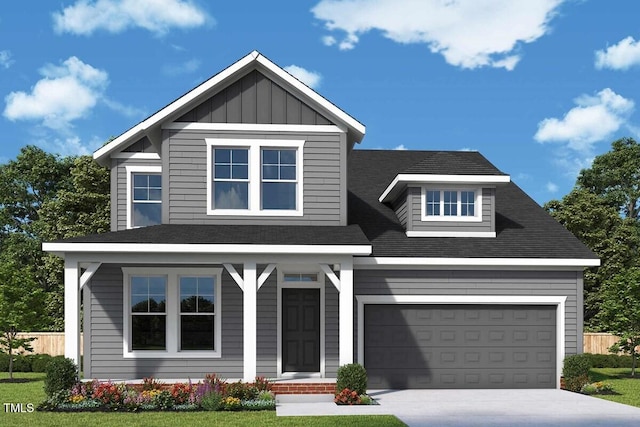 49 Cozy Hvn, Fuquay Varina, NC 27526 - craftsman-style house with driveway, a porch, board and batten siding, and a shingled roof