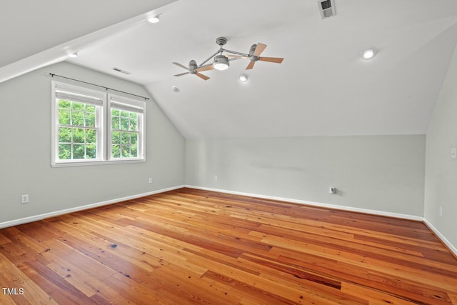 6304 Ansley Ln, Raleigh, NC 27612 - additional living space featuring lofted ceiling, baseboards, wood-type flooring, a ceiling fan, and recessed lighting