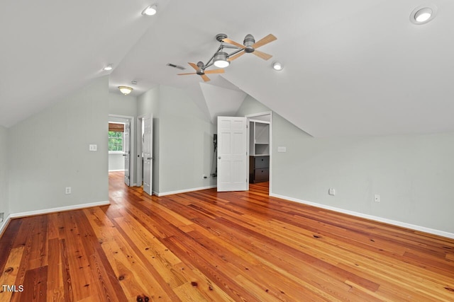 6304 Ansley Ln, Raleigh, NC 27612 - additional living space featuring ceiling fan, vaulted ceiling, baseboards, light wood-style flooring, and recessed lighting