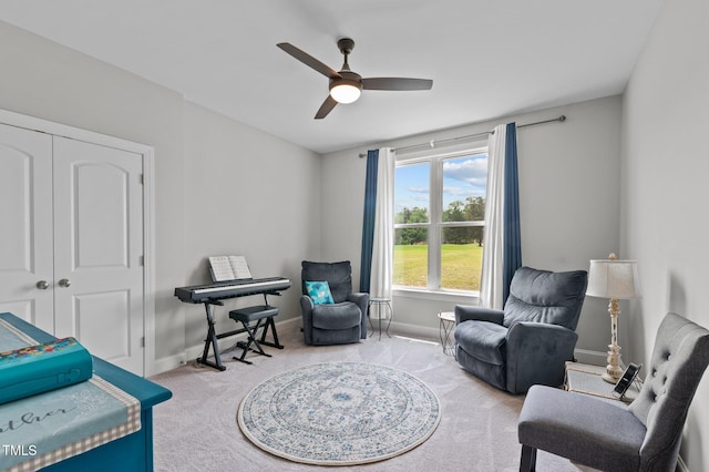 4564 Ashtons Way, Franklinton, NC 27525 - living area featuring carpet flooring, ceiling fan, and baseboards