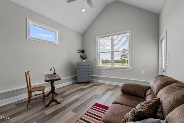 4564 Ashtons Way, Franklinton, NC 27525 - office space featuring light wood-style flooring, a ceiling fan, vaulted ceiling, recessed lighting, and baseboards