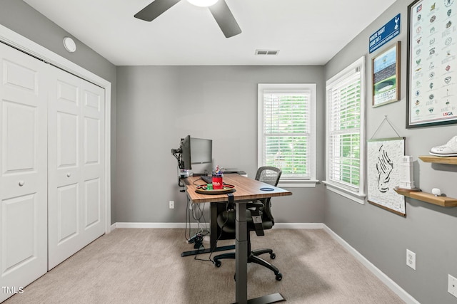 2408 Fordcrest Dr, Apex, NC 27502 - carpeted home office featuring ceiling fan and baseboards