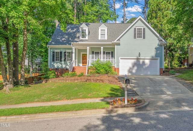 2408 Fordcrest Dr, Apex, NC 27502 - view of front facade featuring a porch, an attached garage, driveway, a front yard, and roof with shingles